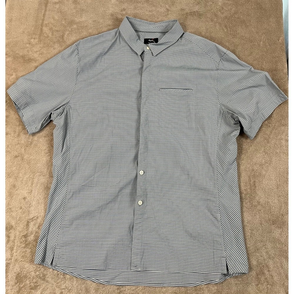 Rapha Cycling Shirts Men size 2XL Gray Striped Cotton Button Up Short Sleeve EUC